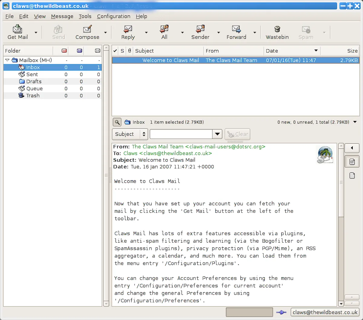 Claws Mail 4.1 lançado com zoom de texto na visualização de mensagens