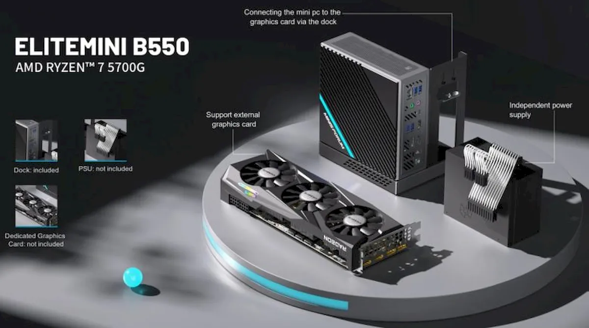 EliteMini B550, um mini PC com AMD Ryzen e dock gráfico externo