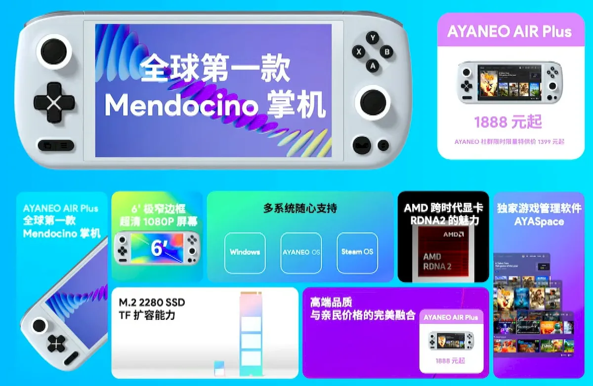 AYA Neo Air Plus, um portátil de jogos com um chip AMD Mendocino