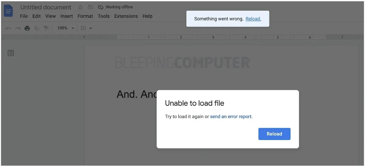 Google Docs trava ao receber uma entrada "And. And. And. And. And."