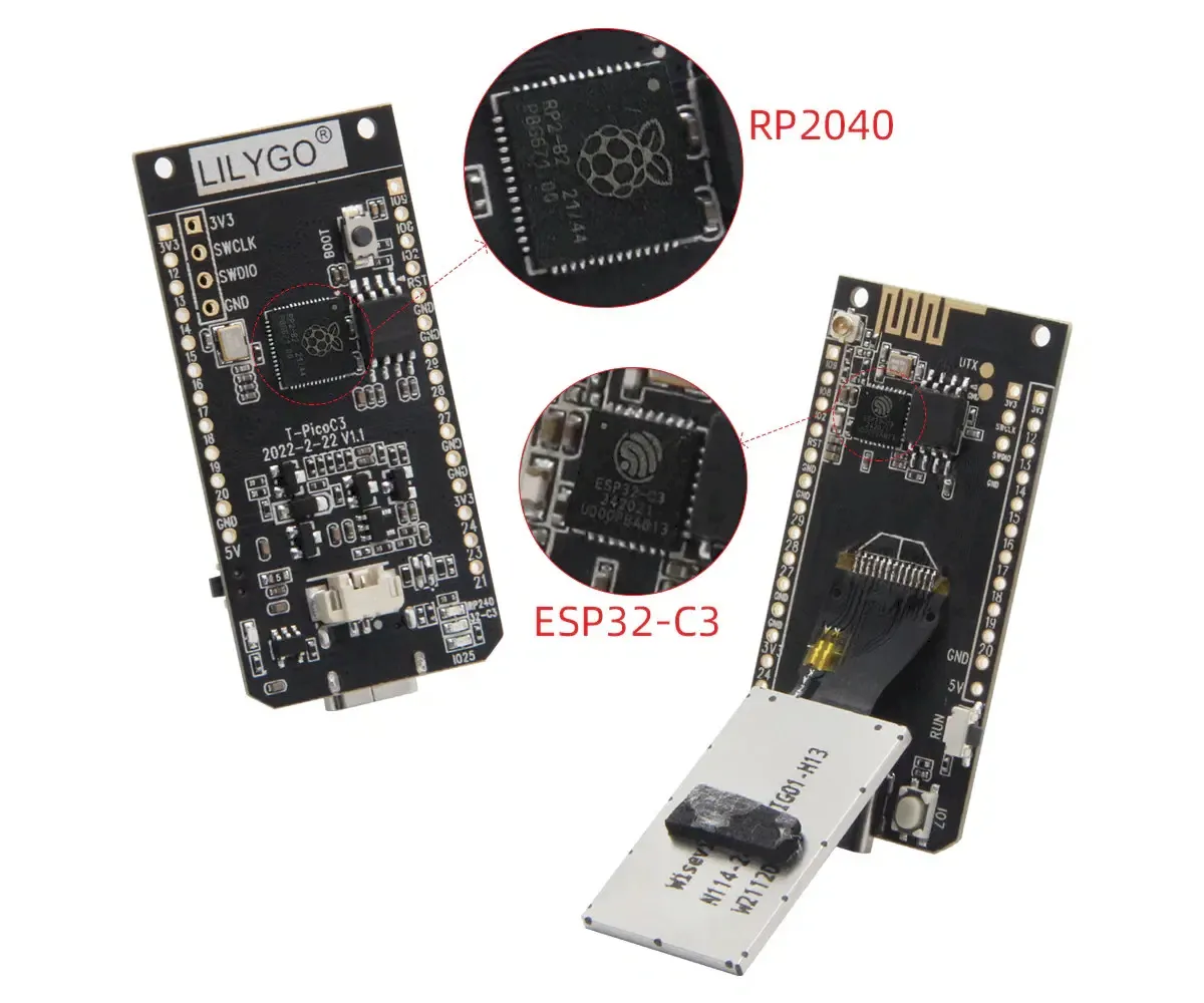 Placa LilyGO T-PicoC3, uma mistura de RP2040 e ESP32-C3, e tela colorida