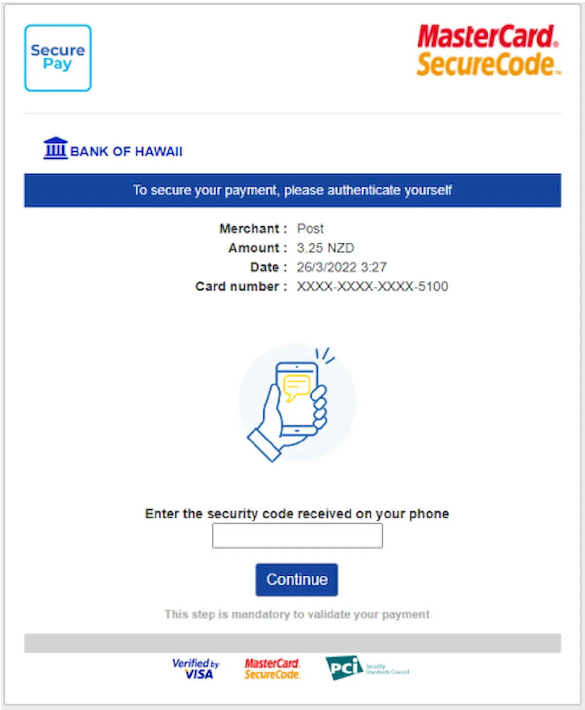 Tela de verificação de senha única