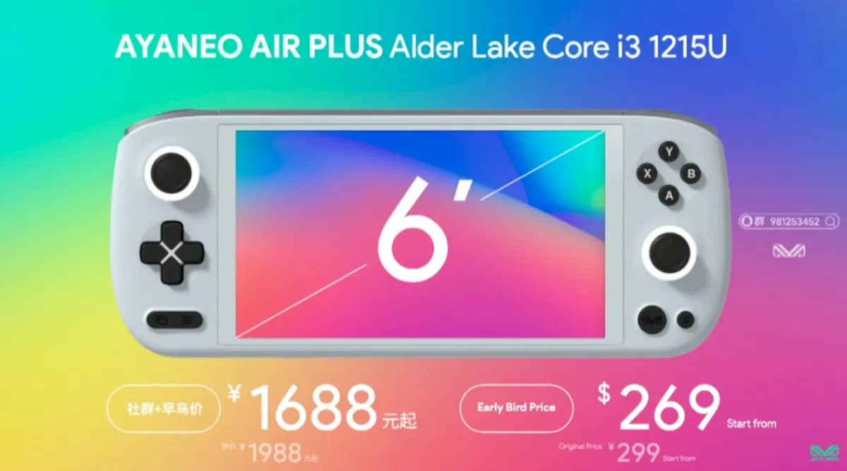 AYA Neo Air Plus estará disponível com chips Intel ou AMD por US$ 249 ou mais