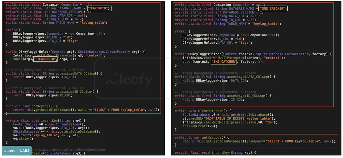 Comparação de código entre os dois malwares (Cleafy)