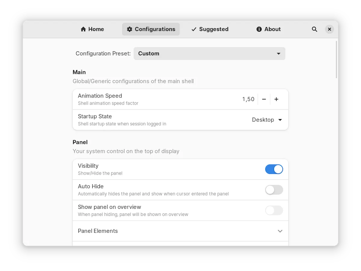 Shell Configurator acessa as configurações avançadas do GNOME Shell
