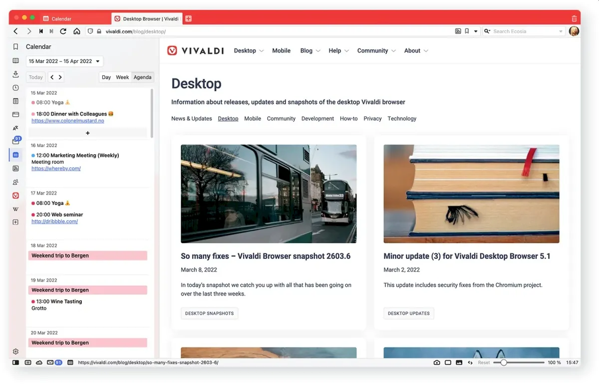 Vivaldi agora tem um cliente de e-mail, calendário e leitor de RSS integrados