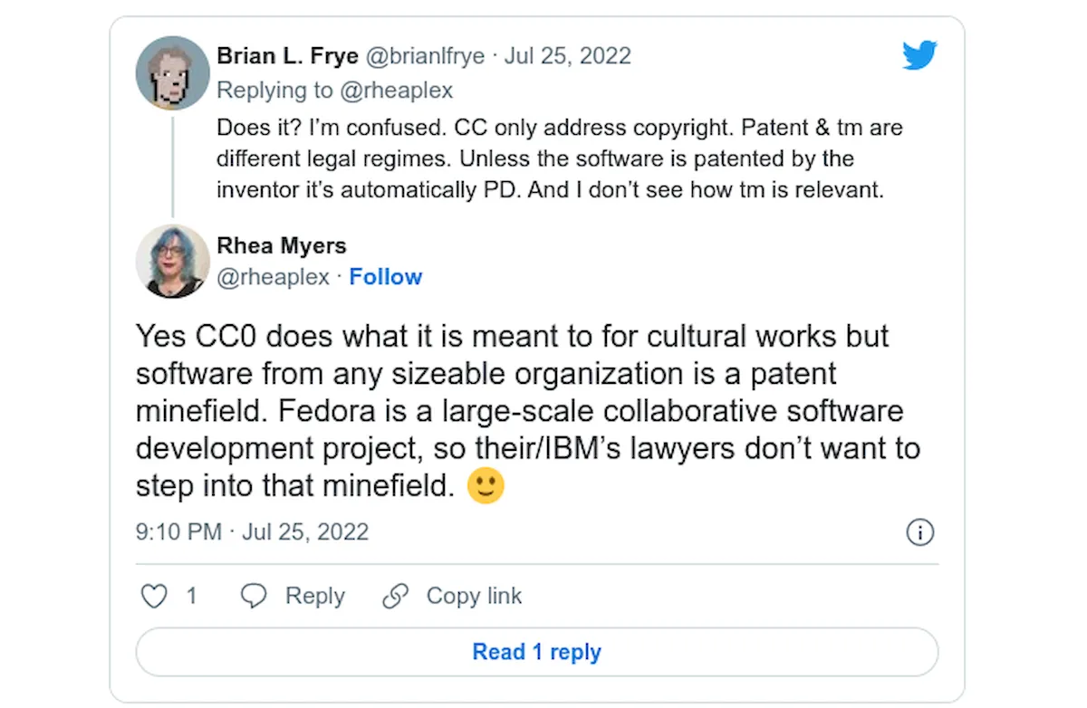 Fedora abandonará os softwares com a licença CC0-licensed por preocupações com patentes
