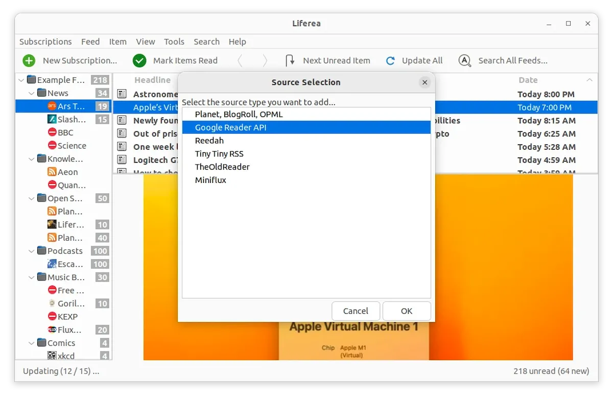 Liferea 1.13.9 lançado com suporte à API do Google Reader
