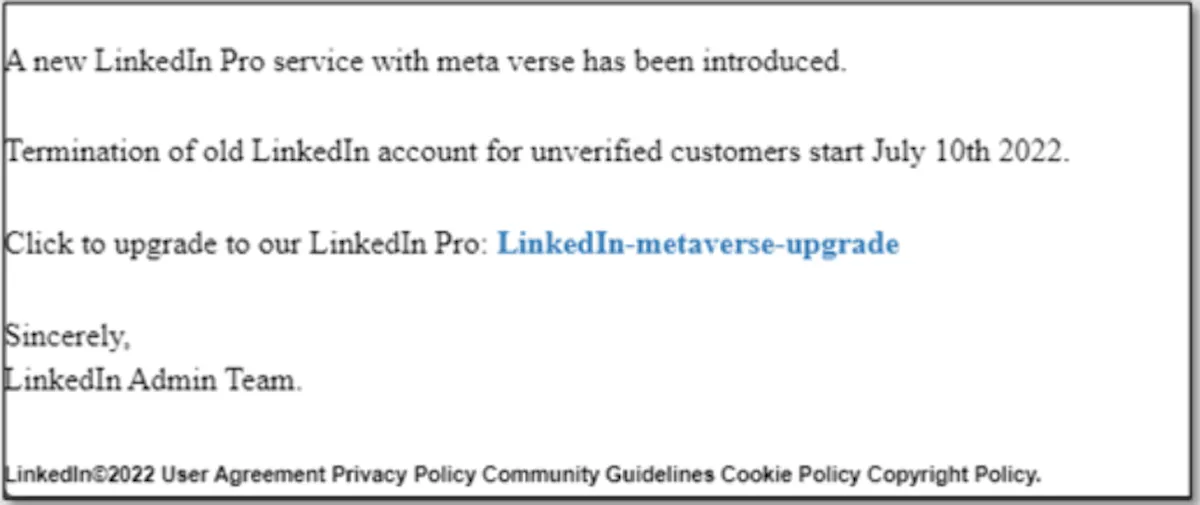 E-mail de phishing do LinkedIn