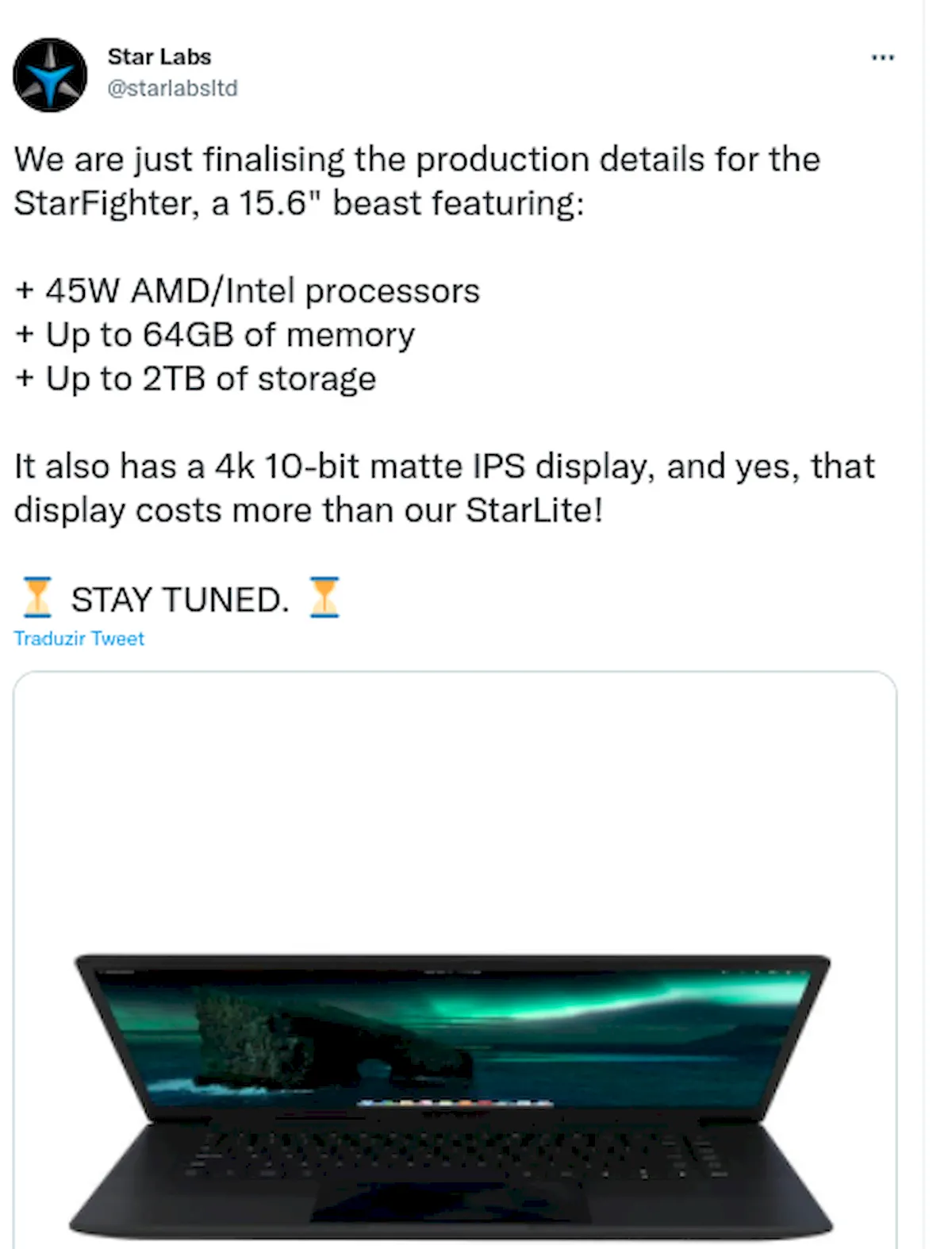 Star Labs StarFighter, um laptop linux com tela 4K e chip AMD ou Intel