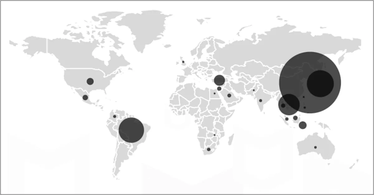 Mapa de calor de usuários infectados do Android