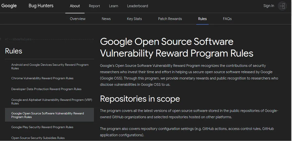 Google lançou um programa de recompensa de bugs de programas abertos