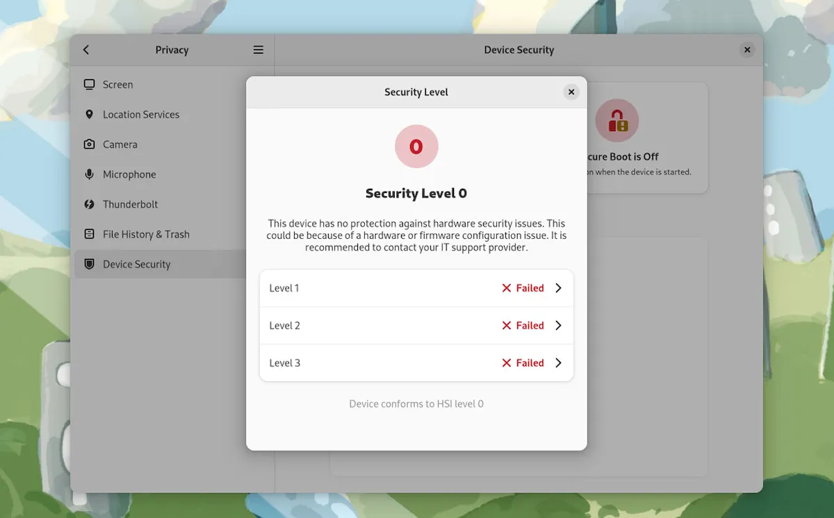 Ubuntu 22.10 poderá desativar o Segurança do dispositivo do GNOME