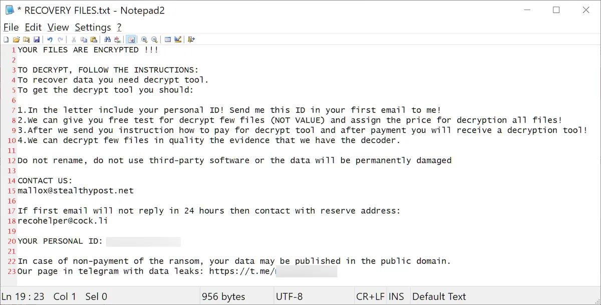Ransomware TargetCompany está atacando servidores MS-SQL 5 Nota de resgate FARGO