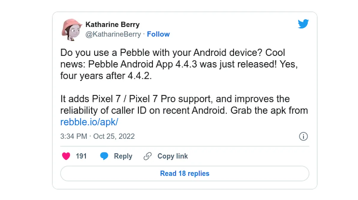 Smartwatch Pebble já funciona com um Pixel 7 e Android de 64 bits