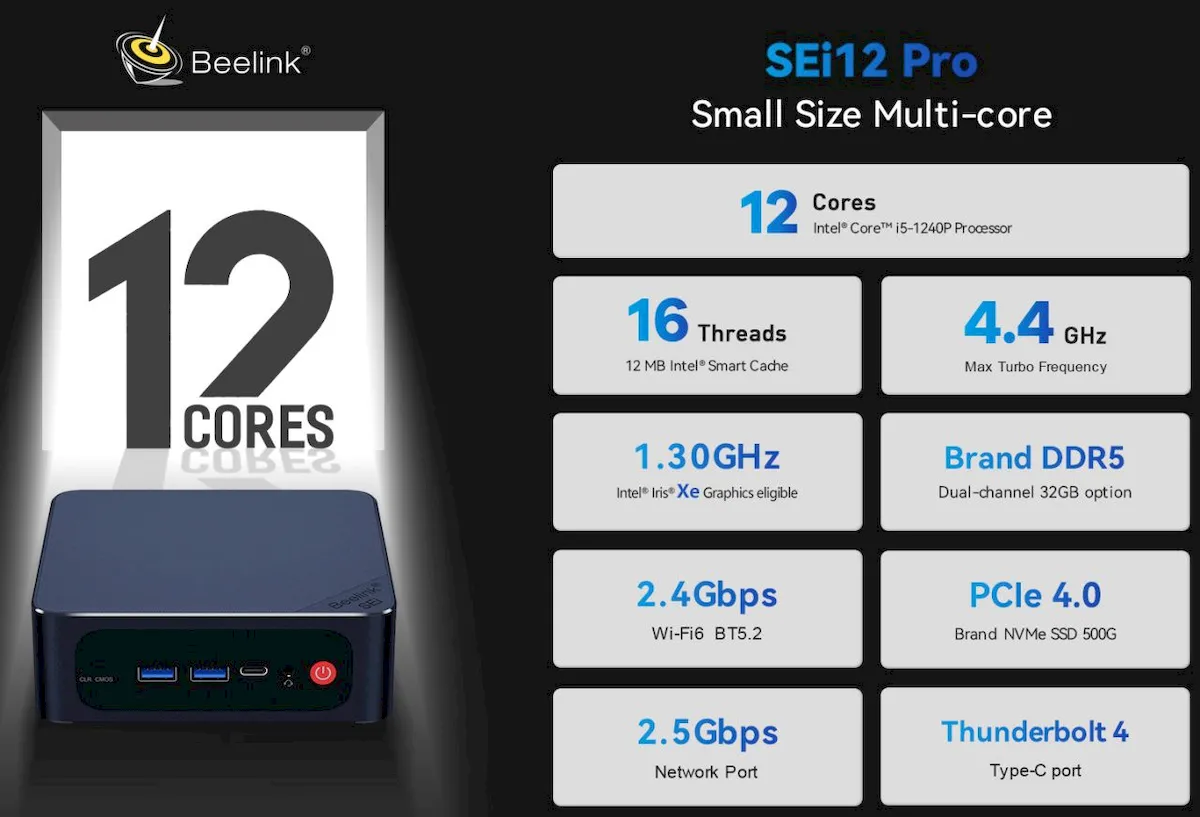 Beelink SEi12 Pro, um mini PC que suporta até Intel Core i7-1260P
