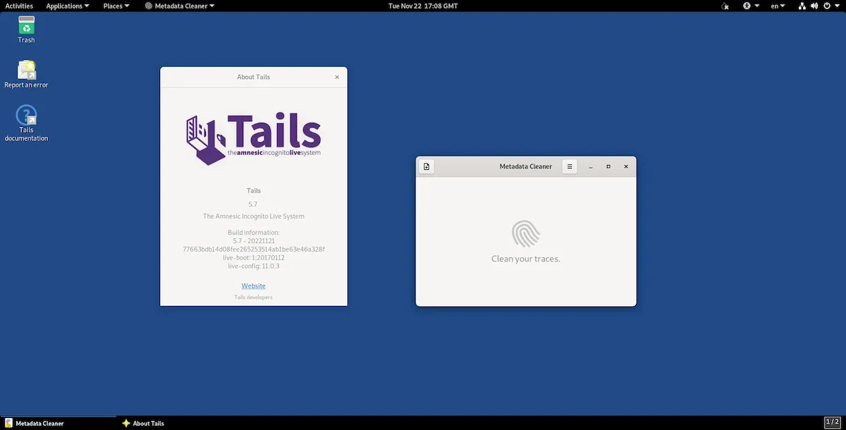 Tails 5.7 lançado com nova ferramenta de limpeza de metadados