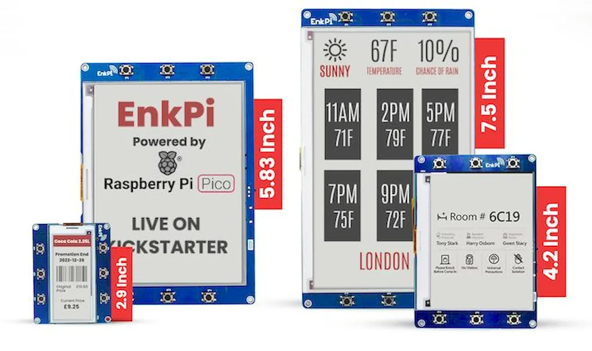 Placas EnkPi, telas E Ink com Raspberry Pi Pico W