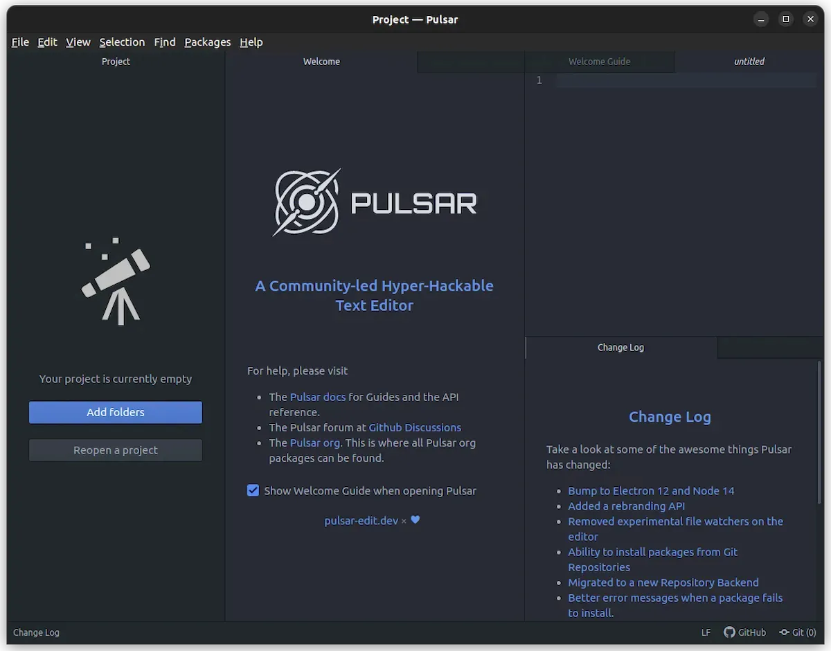 Pulsar foi lançado para substituir o editor Atom
