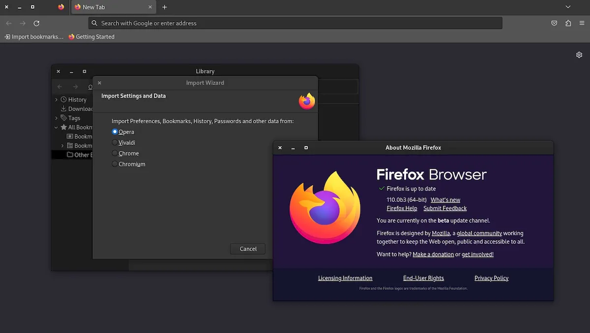 Firefox 110 beta lançado com importação de outros navegadores