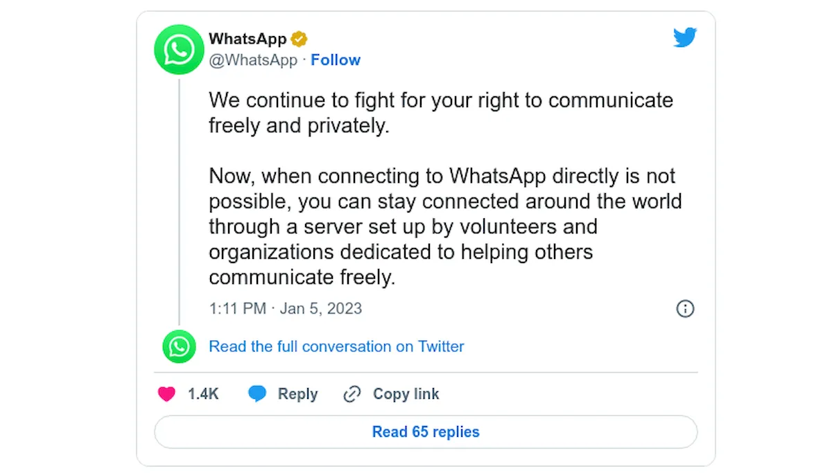 WhatsApp adicionou suporte a proxy para ajudar a evitar bloqueios na Internet 4 WhatsApp adicionou suporte a proxy para ajudar a evitar bloqueios na Internet