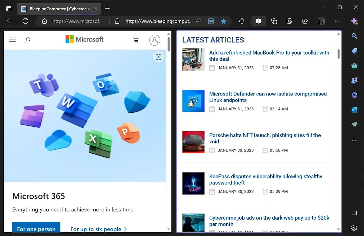 Microsoft Edge está recebendo um recurso de tela dividida