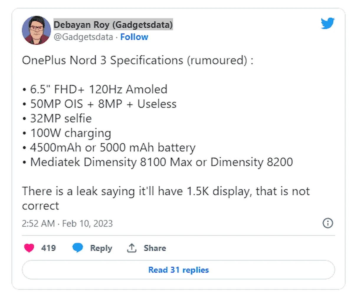 Reveladas as especificações do OnePlus Nord 3
