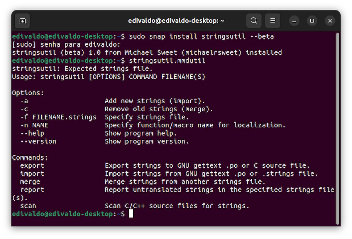 Como instalar o utilitário stringsutil no Linux via Snap