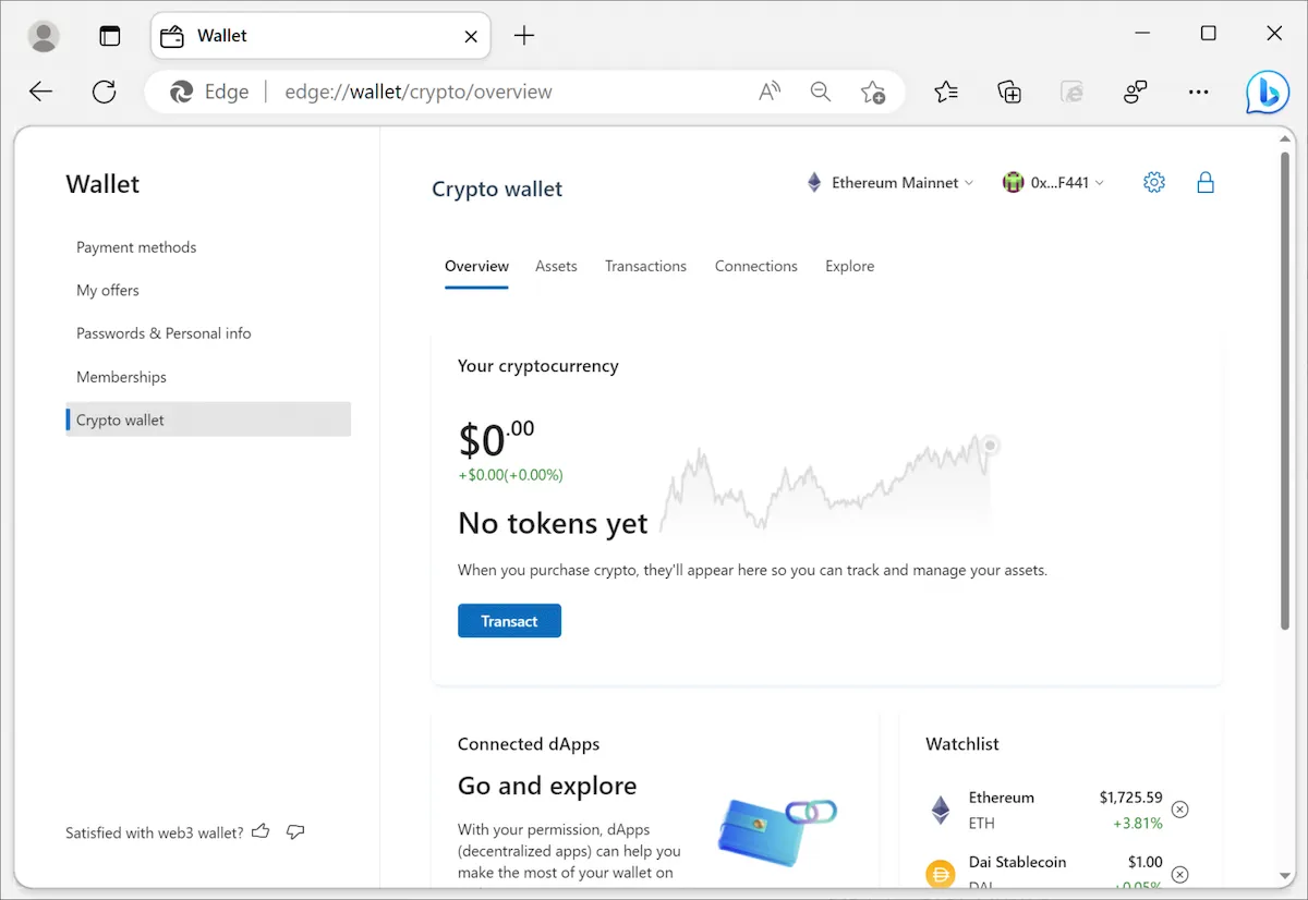 Microsoft Edge terá uma carteira criptográfica integrada