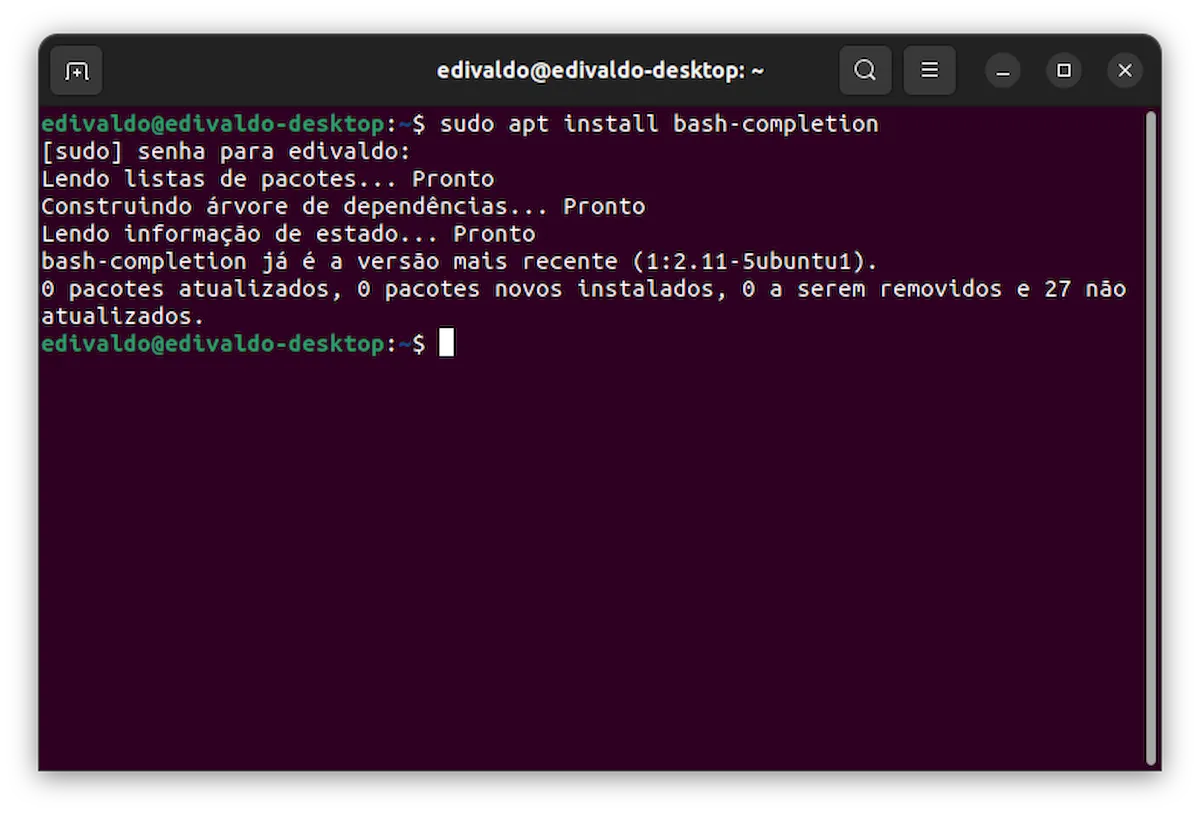 Como ativar o auto completar da tecla Tab no Ubuntu 22.04