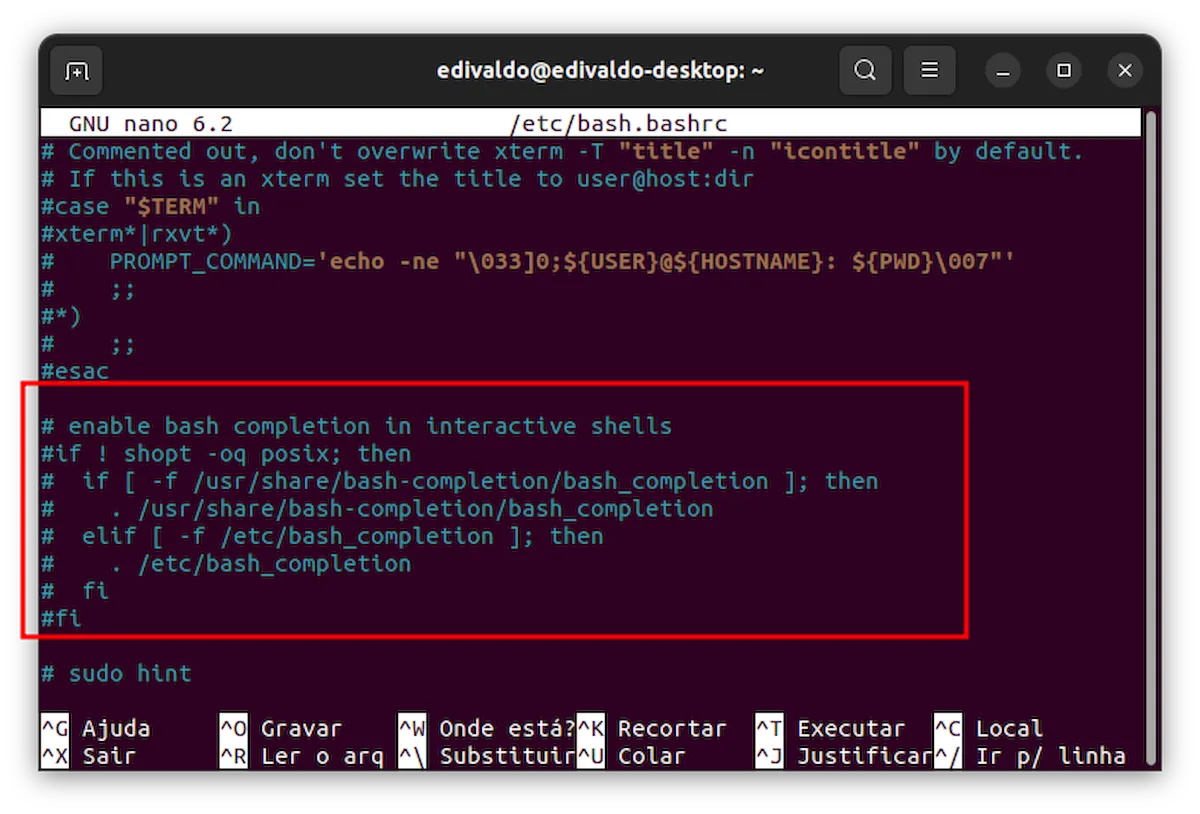Como ativar o auto completar da tecla Tab no Ubuntu 22.04