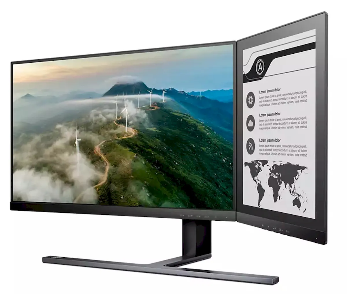 Monitor de tela dupla que combina telas LCD e E Ink
