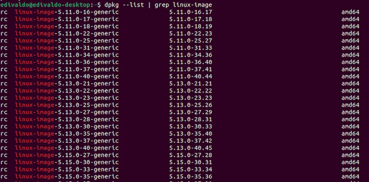 Como listar os kernels instalados usando a linha de comando