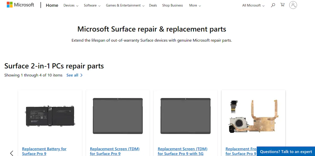Microsoft agora vende peças de reposição de dispositivos Surface