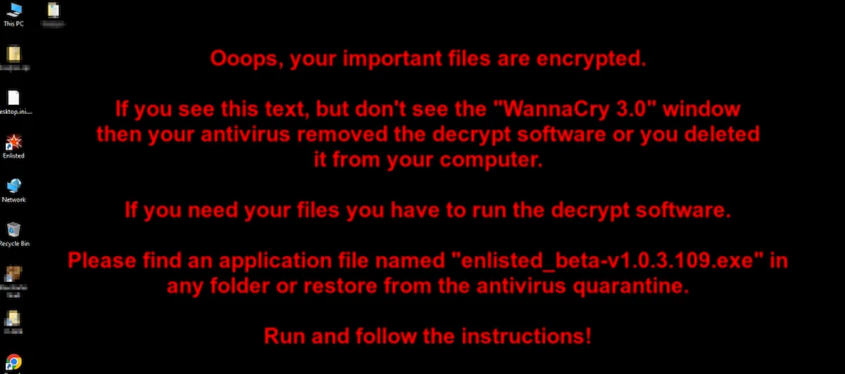Operação de ransomware visa jogadores russos de Enlisted 6 Background informando o usuário sobre a infecção (Cyble)