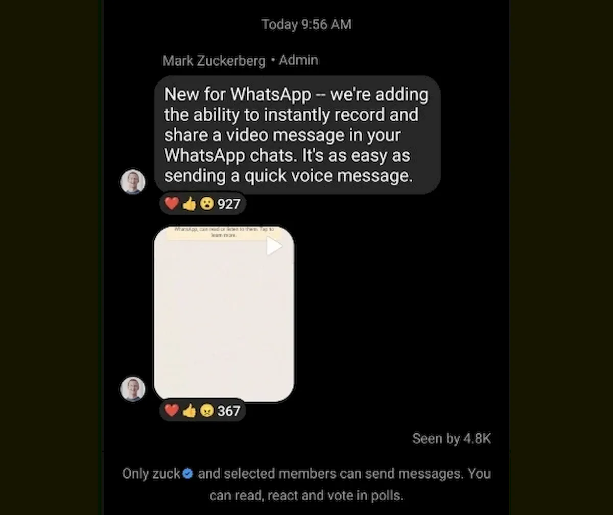 Mensagens de vídeo instantâneas no WhatsApp estão chegando