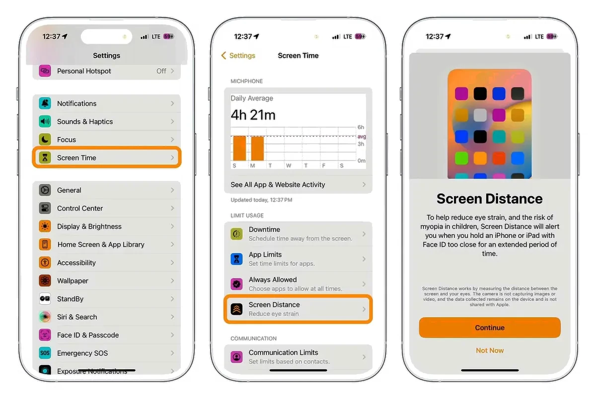 Recurso Distância da tela do iOS 17 cuidará dos seus olhos
