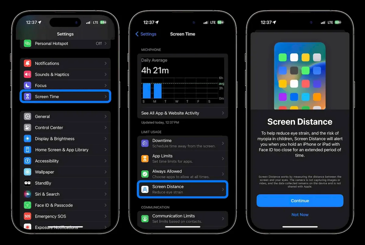 Recurso Distância da tela do iOS 17 cuidará dos seus olhos