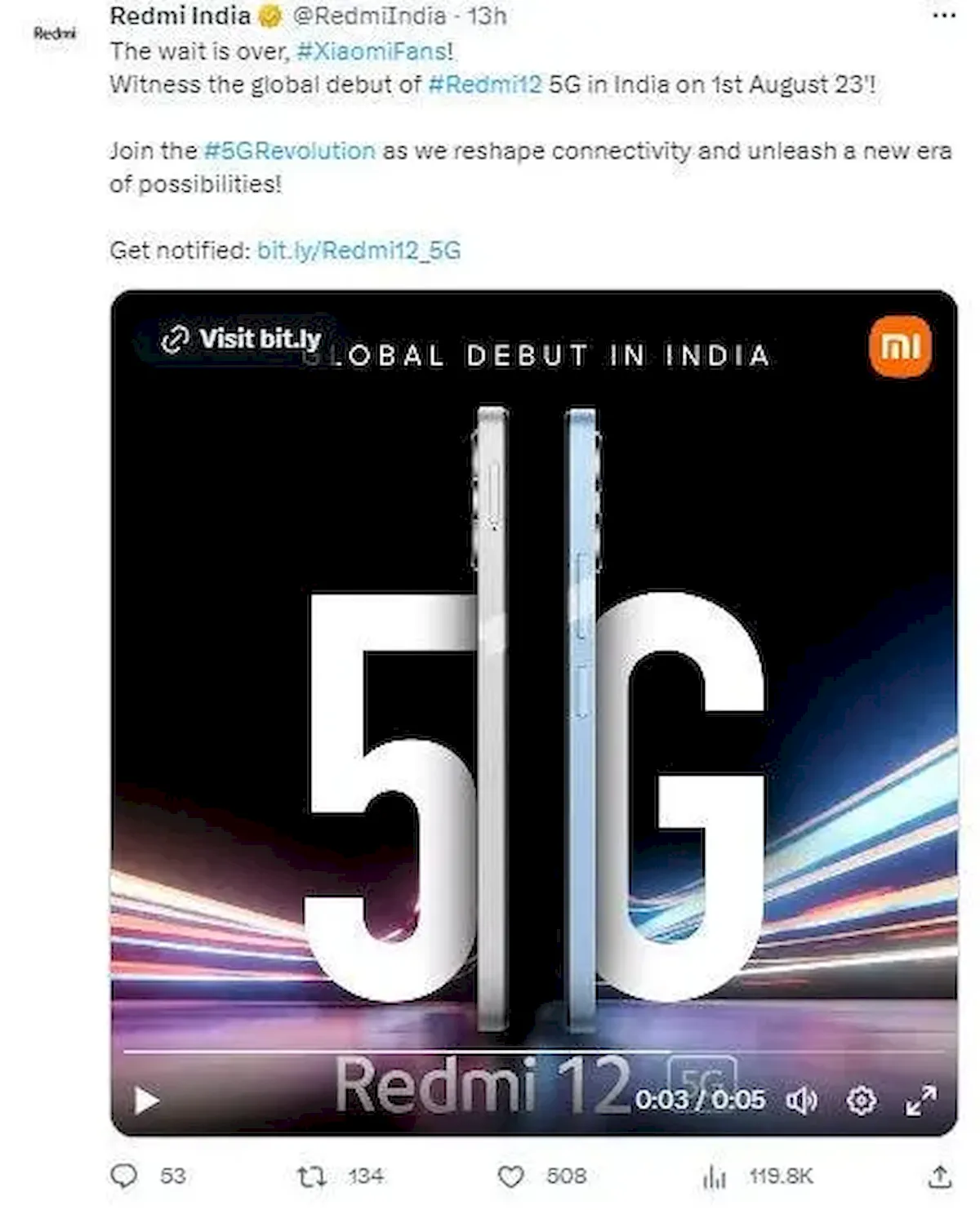 Redmi 12 5G será lançado globalmente em agosto