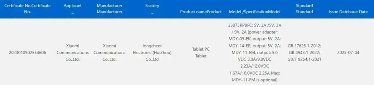 Revelados mais detalhes de carregamento rápido do Redmi Pad 2