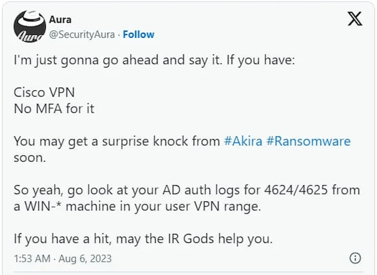 Ransomware Akira usa Cisco VPNs para violar redes corporativas