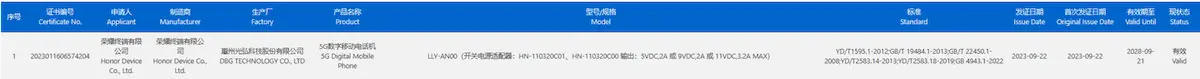 Smartphone Honor LLY-AN00 passou pela certificação 3C