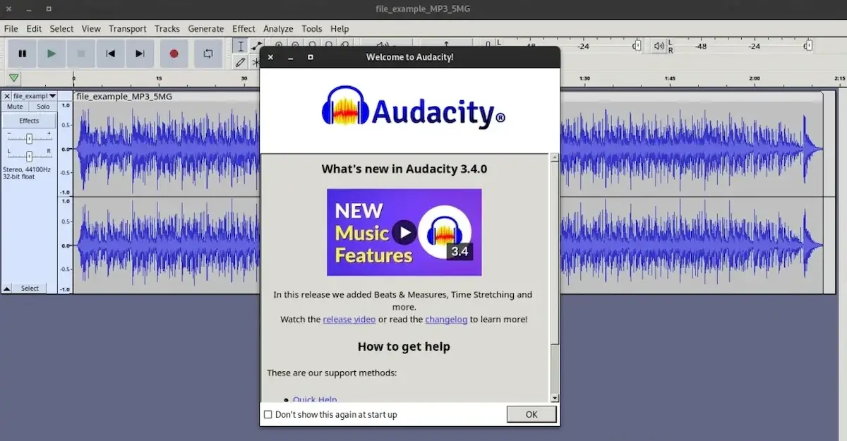 Audacity 3.4 lançado com music workflows, e muito mais