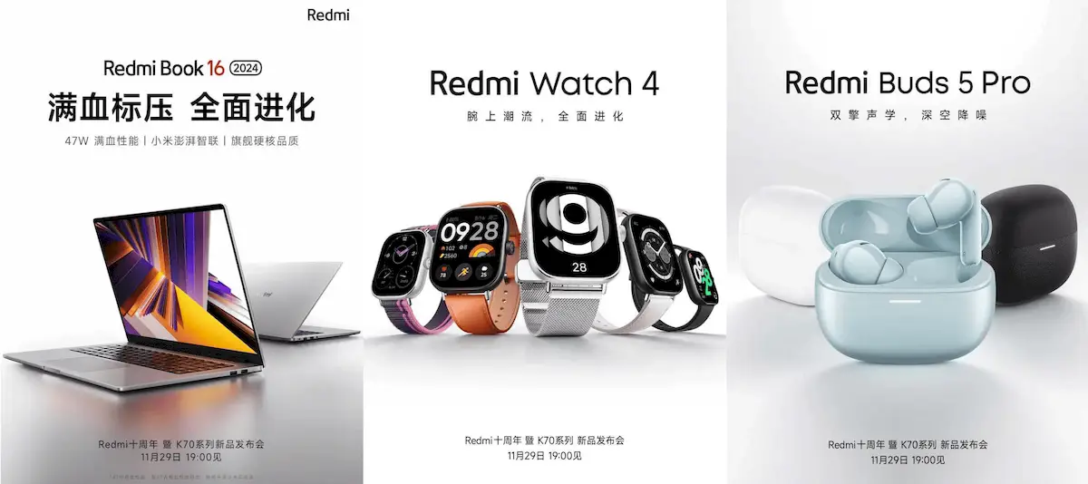 Redmi Watch 4, Book 16 e Buds 5 Pro estão chegando
