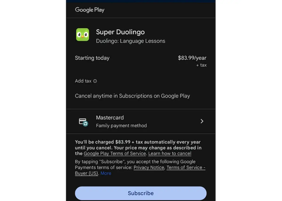 Mudar os preços de assinaturas, Sistema de faturamento do Google Play