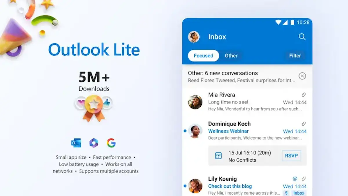 Microsoft anuncia recorde de download do Outlook Lite para Android