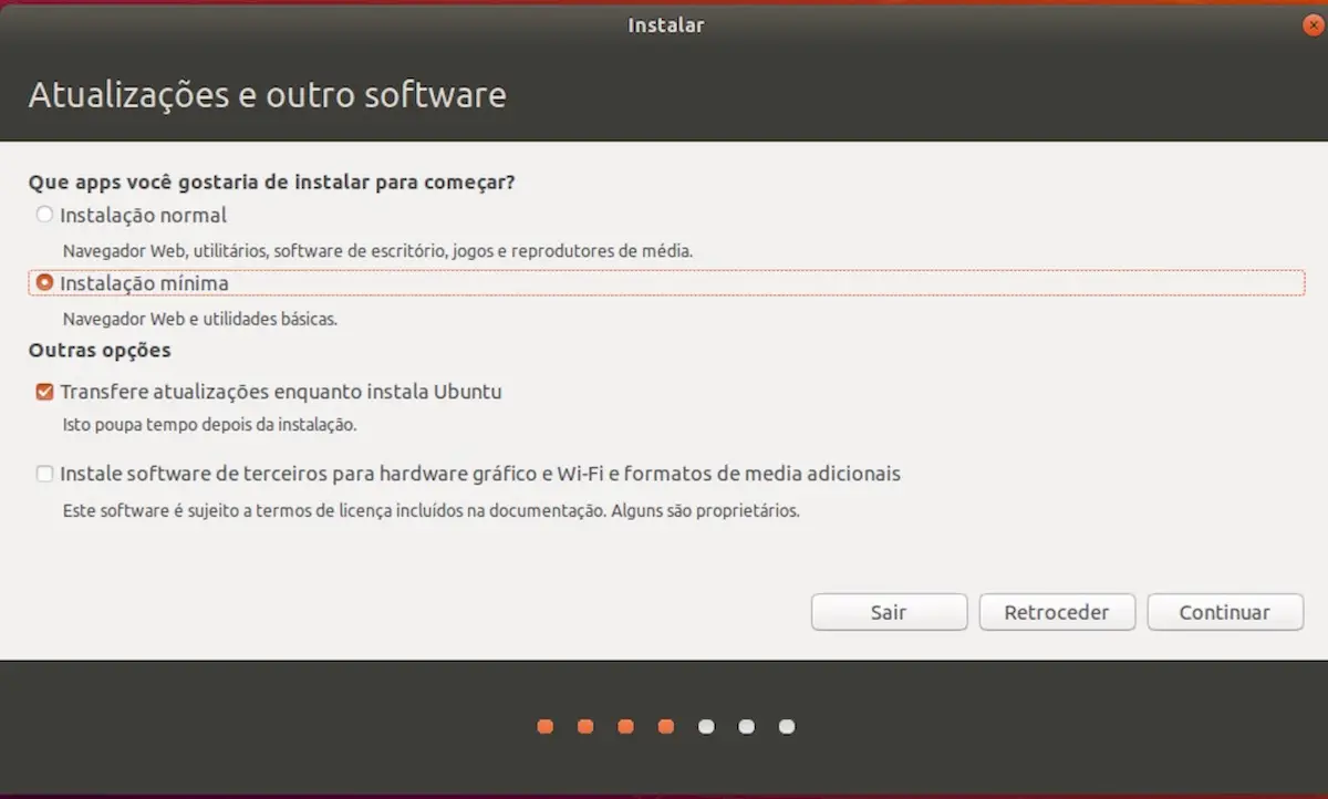 Como converter a instalação mínima em normal no Ubuntu