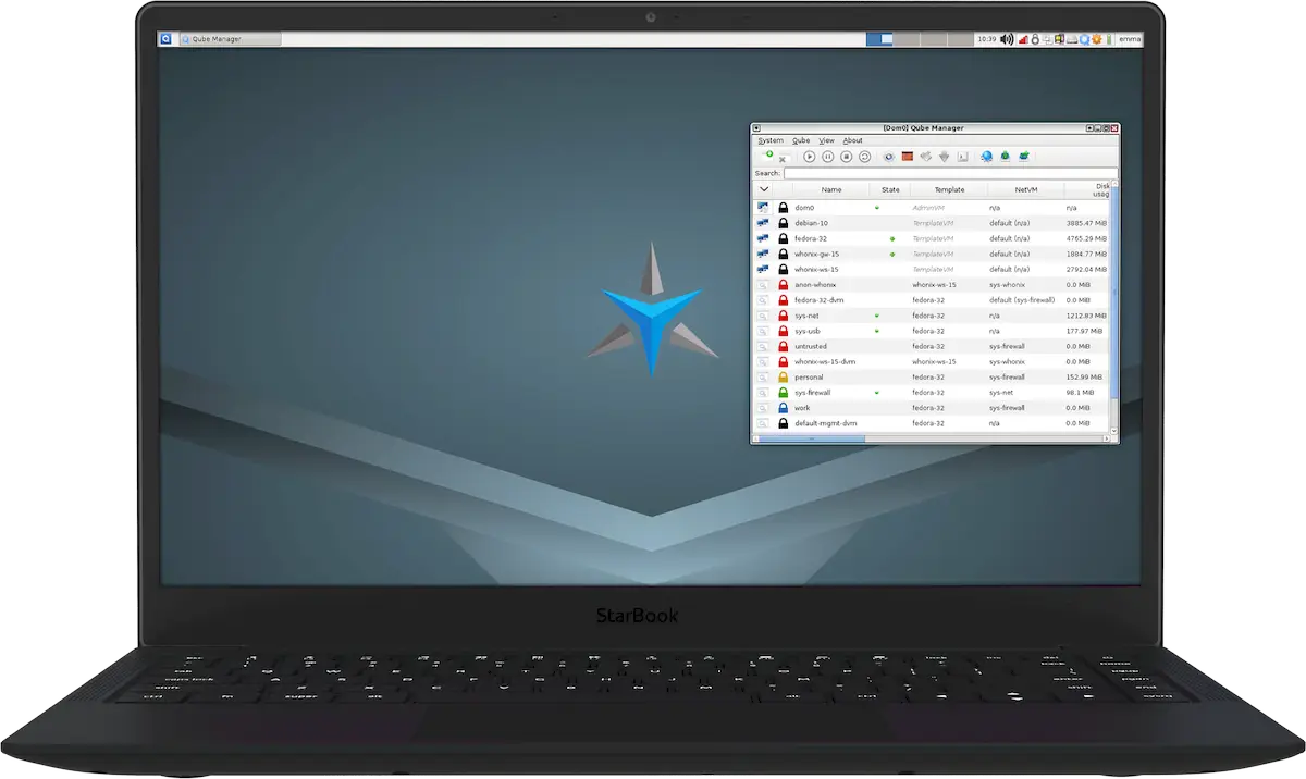 Laptop Linux StarBook Mk VI também suporta o Qubes