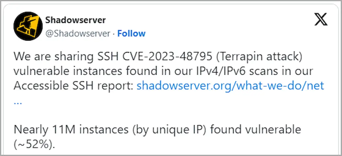 Milhões de servidores SSH estão vulneráveis a ataques Terrapin