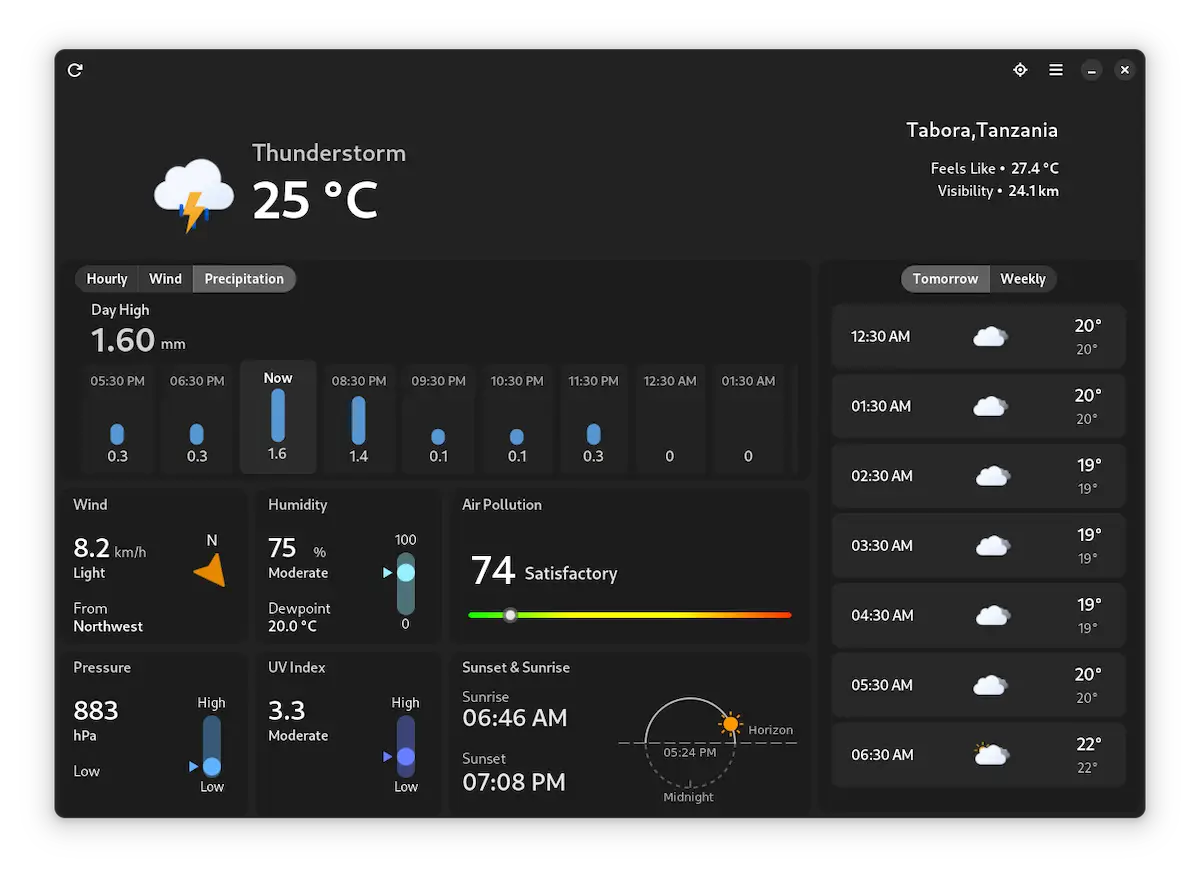 Como instalar o aplicativo de tempo Mousam no Linux via Flatpak